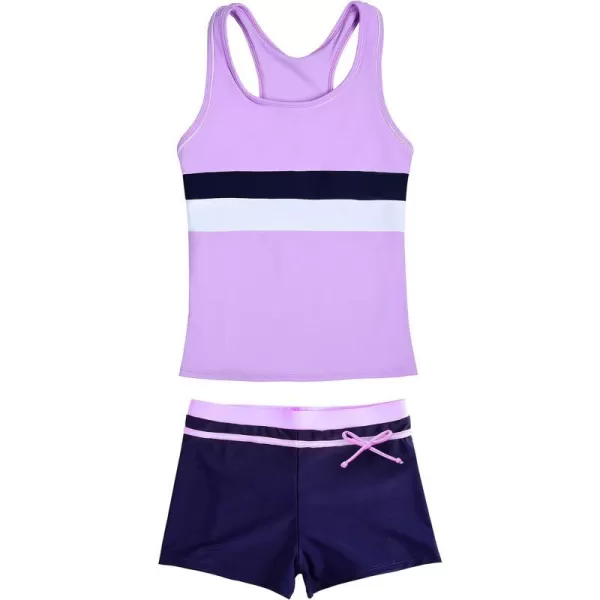 JerrisApparel Little Girls Summer Two Piece Boyshort Tankini Kids SwimsuitPurple