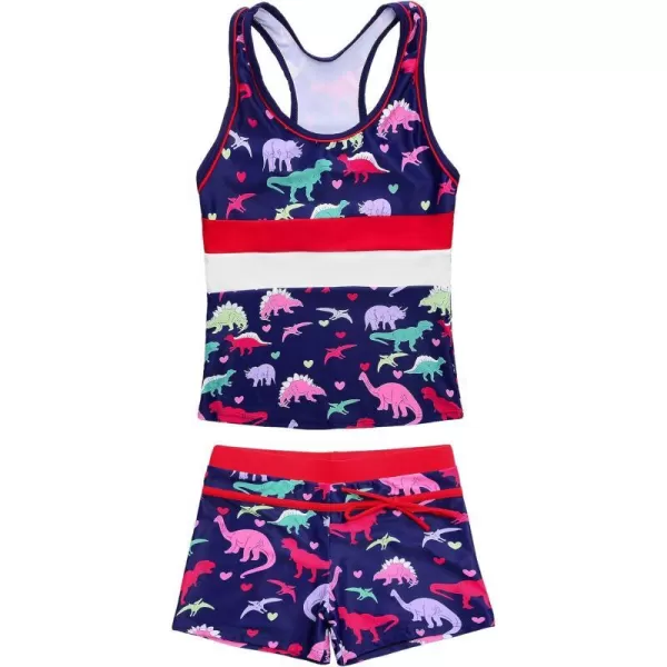 JerrisApparel Little Girls Summer Two Piece Boyshort Tankini Kids SwimsuitPurple Dinosaur