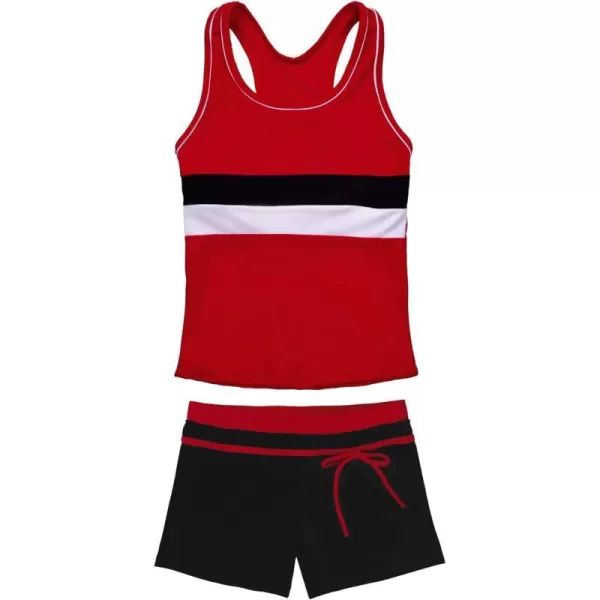 JerrisApparel Little Girls Summer Two Piece Boyshort Tankini Kids SwimsuitRed