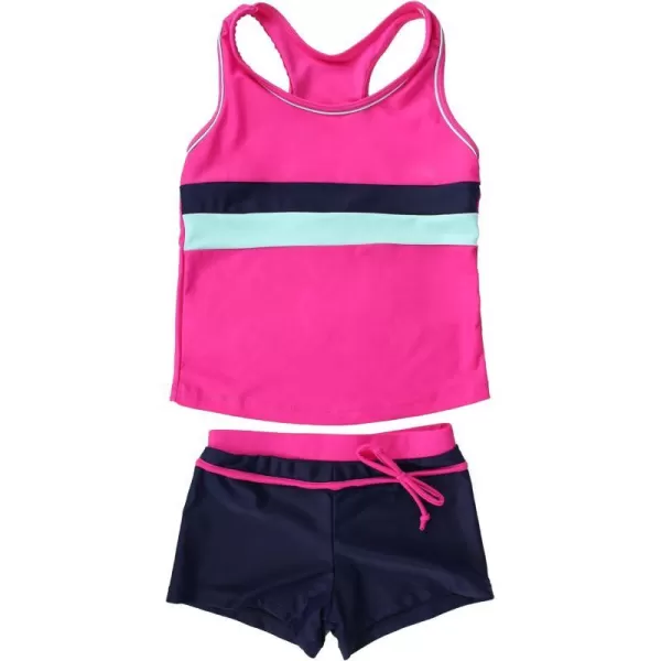 JerrisApparel Little Girls Summer Two Piece Boyshort Tankini Kids SwimsuitRose