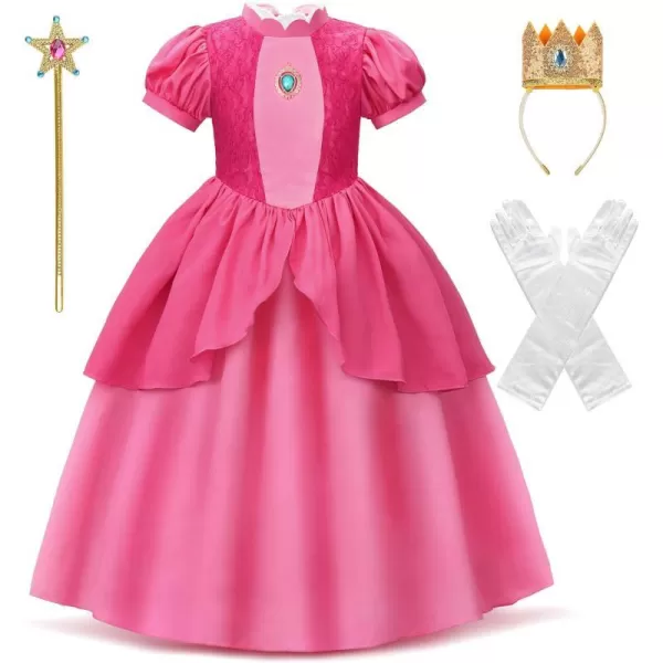 JerrisApparel Princess Dress for Girls Pink Peach Costume Halloween Cosplay Party Dress UpPink With Accessories