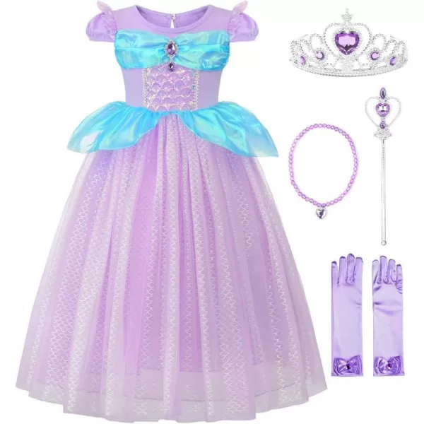 JerrisApparel Princess Girls Mermaid Dress Halloween Tutu Costume Birthday Party Role PlayPurple With Accessories