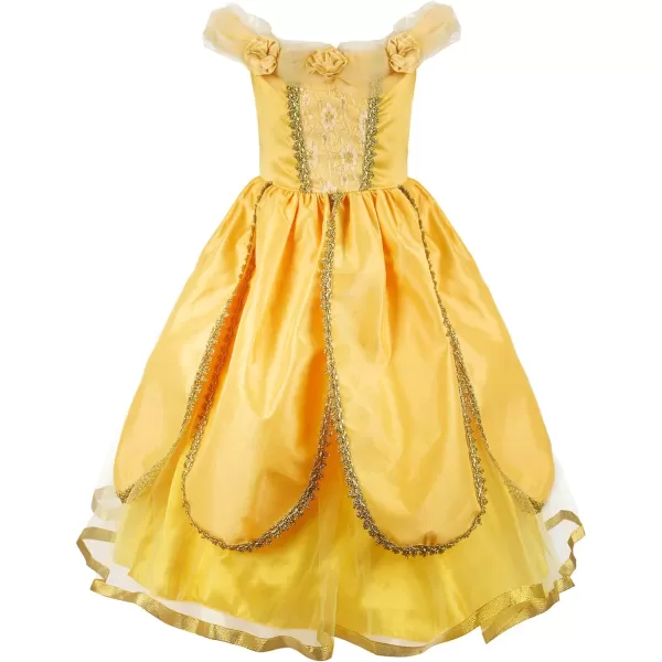 JerrisApparel Christmas Party Fancy Costume Deluxe Princess Dress Up for GirlsYellow With Accessories