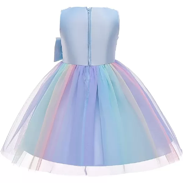 JerrisApparel Flower Girl Floral Dress Rainbow Tutu Party Dress Pageant GownBlue