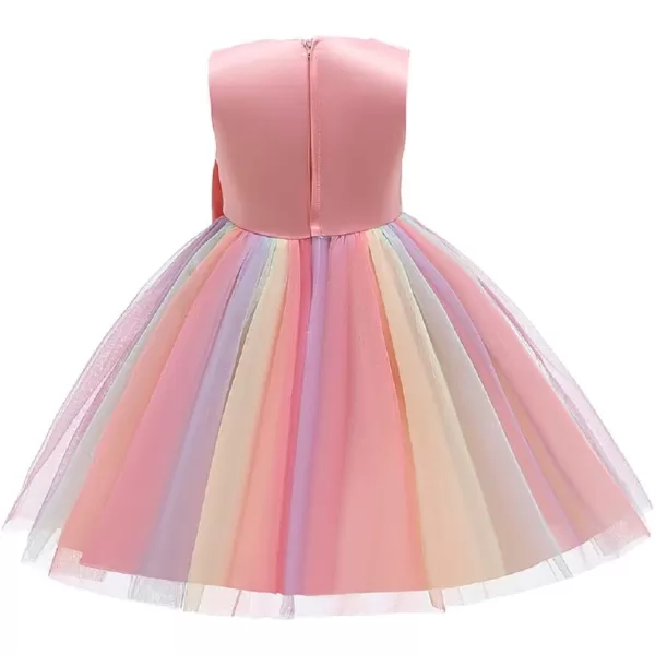 JerrisApparel Flower Girl Floral Dress Rainbow Tutu Party Dress Pageant GownPink