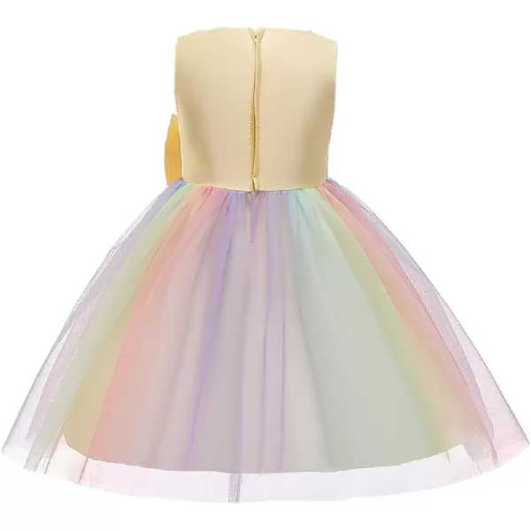 JerrisApparel Flower Girl Floral Dress Rainbow Tutu Party Dress Pageant GownYellow