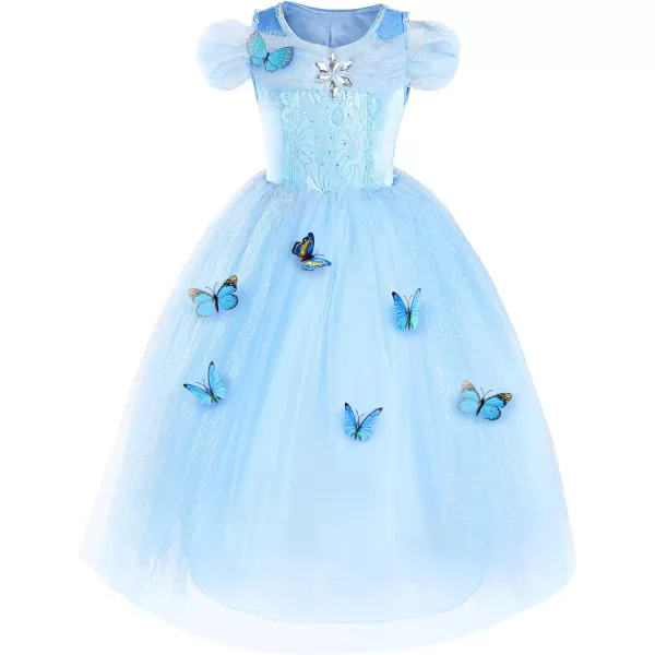 JerrisApparel Flower Girls Dress Princess Costume Butterfly GirlSky Blue With Accessories