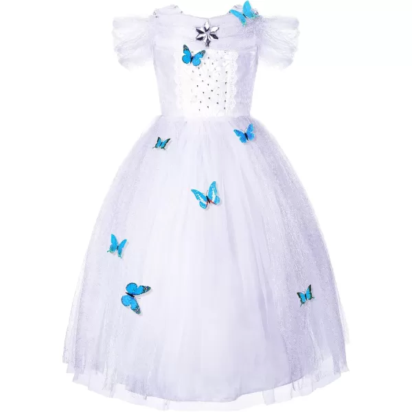 JerrisApparel Flower Girls Dress Princess Costume Butterfly GirlWhite With Accessories