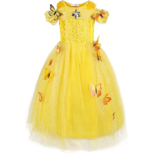 JerrisApparel Flower Girls Dress Princess Costume Butterfly GirlYellow With Accessories