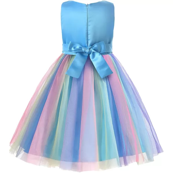 JerrisApparel Flower Girls Sequin Dress Rainbow Tutu Birthday Party Dress Pageant GownBlue