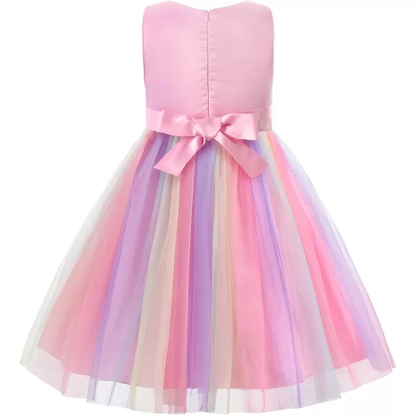 JerrisApparel Flower Girls Sequin Dress Rainbow Tutu Birthday Party Dress Pageant GownPink