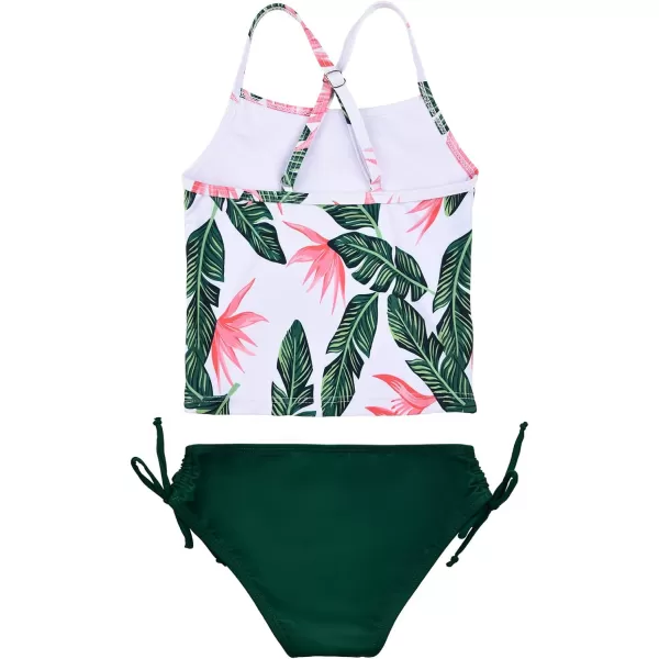 JerrisApparel Girl Tropical Leaf Swimsuit Tankini Swim Set Two Pieces Bathing SuitGreen