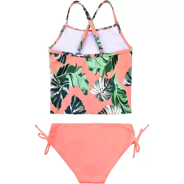 JerrisApparel Girl Tropical Leaf Swimsuit Tankini Swim Set Two Pieces Bathing SuitOrange