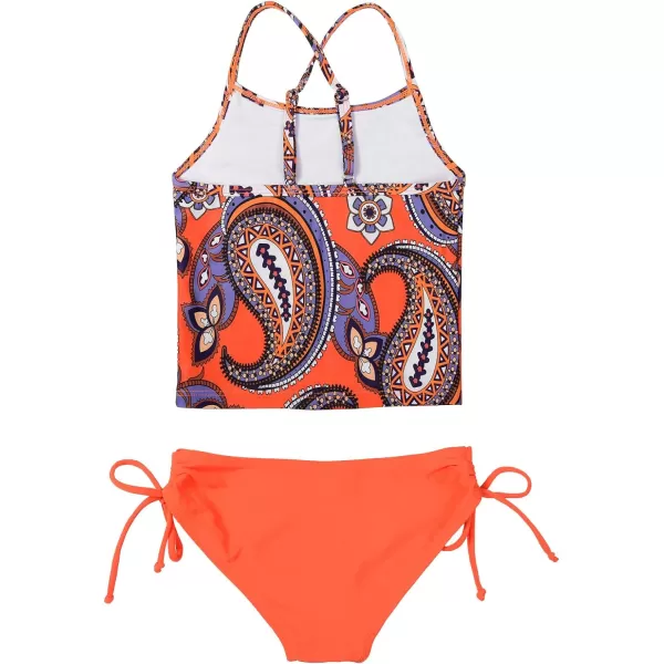 JerrisApparel Girl Tropical Leaf Swimsuit Tankini Swim Set Two Pieces Bathing SuitOrange Floral