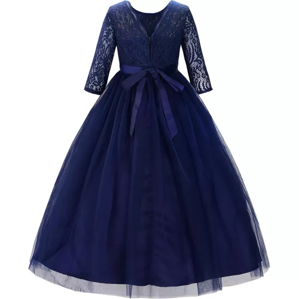 JerrisApparel Girls Lace Dress Wedding Pageant Party Dresses Tulle Ball GownNavy Blue