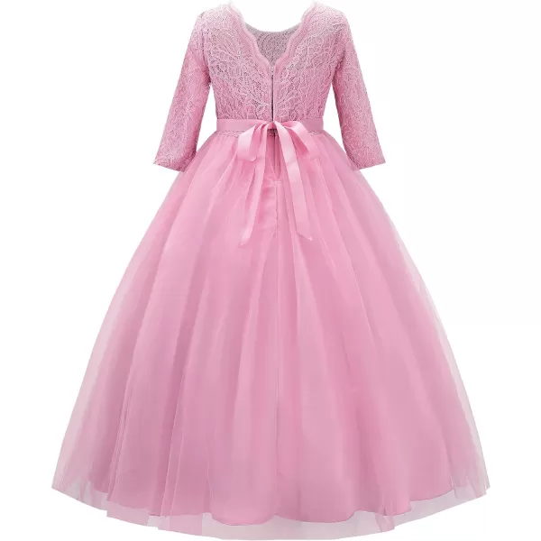 JerrisApparel Girls Lace Dress Wedding Pageant Party Dresses Tulle Ball GownPink