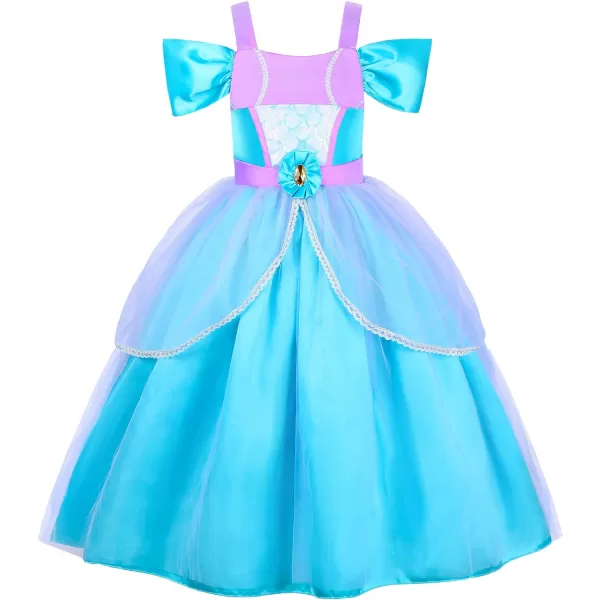 JerrisApparel Girls Off Shoulder Costume Mermaid Princess Halloween Party Dress OutfitBlue With Accessories