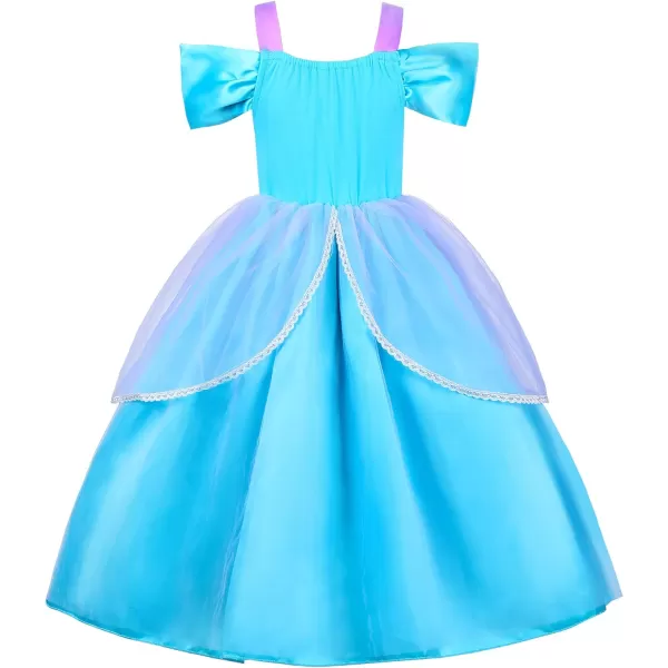 JerrisApparel Girls Off Shoulder Costume Mermaid Princess Halloween Party Dress OutfitBlue With Accessories