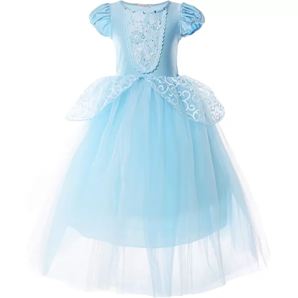 JerrisApparel Girls Princess Costume Puff Sleeve Fancy Birthday Party Dress upBlue With Accessories