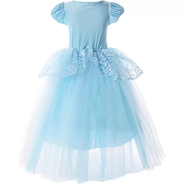 JerrisApparel Girls Princess Costume Puff Sleeve Fancy Birthday Party Dress upBlue With Accessories