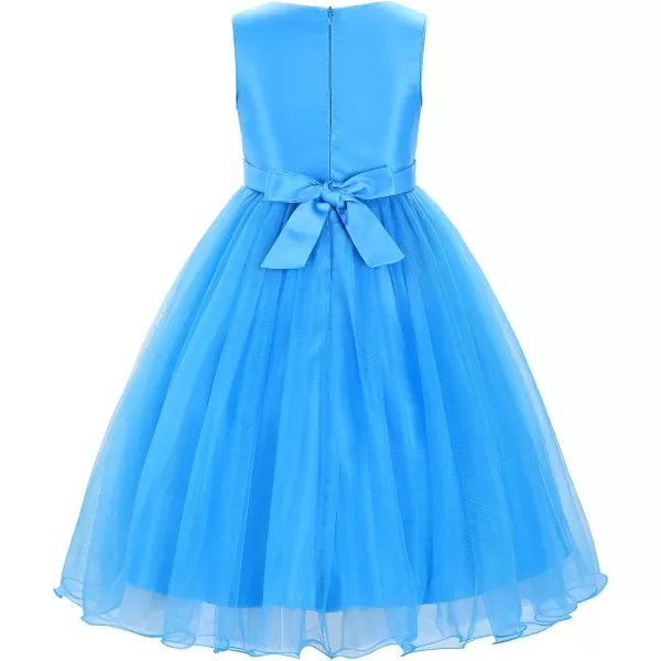 JerrisApparel Little Girls Sequin Mesh Flower Ball Gown Party Dress Tulle PromBlue