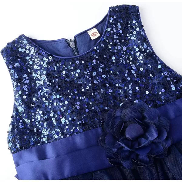 JerrisApparel Little Girls Sequin Mesh Flower Ball Gown Party Dress Tulle PromNavy Blue