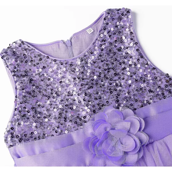JerrisApparel Little Girls Sequin Mesh Flower Ball Gown Party Dress Tulle PromPurple