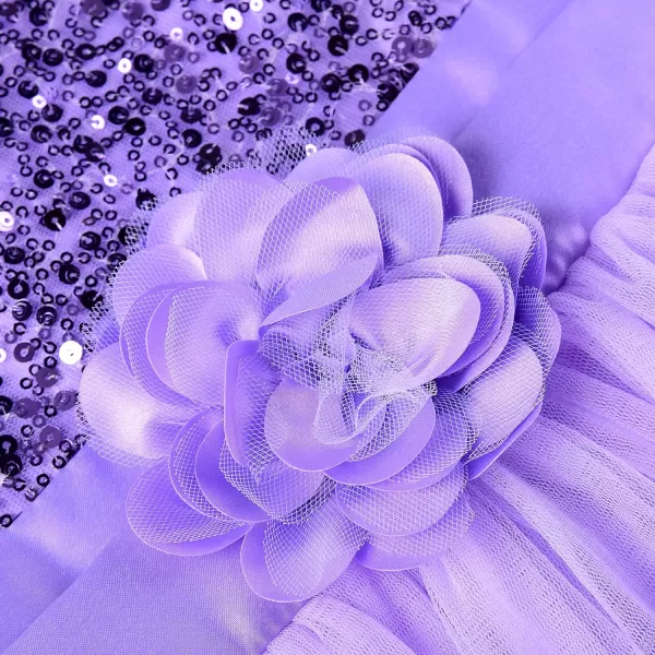 JerrisApparel Little Girls Sequin Mesh Flower Ball Gown Party Dress Tulle PromPurple