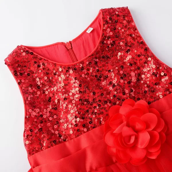 JerrisApparel Little Girls Sequin Mesh Flower Ball Gown Party Dress Tulle PromRed