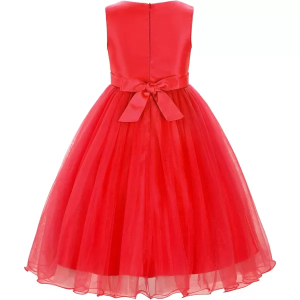 JerrisApparel Little Girls Sequin Mesh Flower Ball Gown Party Dress Tulle PromRed