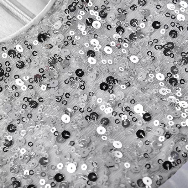 JerrisApparel Little Girls Sequin Mesh Flower Ball Gown Party Dress Tulle PromSilver Grey