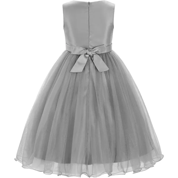 JerrisApparel Little Girls Sequin Mesh Flower Ball Gown Party Dress Tulle PromSilver Grey