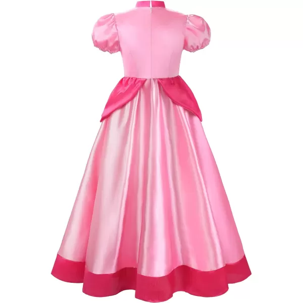 JerrisApparel Women Halloween Costume Peach Princess Cosplay Dress Outfit With CrownPink