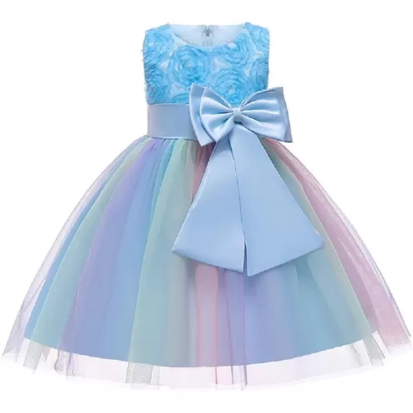 JerrisApparel Flower Girl Floral Dress Rainbow Tutu Party Dress Pageant GownBlue