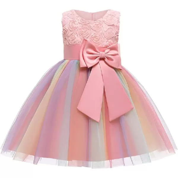 JerrisApparel Flower Girl Floral Dress Rainbow Tutu Party Dress Pageant GownPink