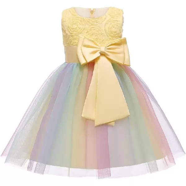 JerrisApparel Flower Girl Floral Dress Rainbow Tutu Party Dress Pageant GownYellow