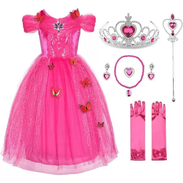 JerrisApparel Flower Girls Dress Princess Costume Butterfly GirlPink With Accessories