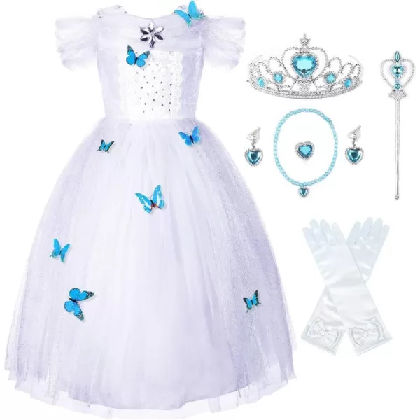 JerrisApparel Flower Girls Dress Princess Costume Butterfly GirlWhite With Accessories