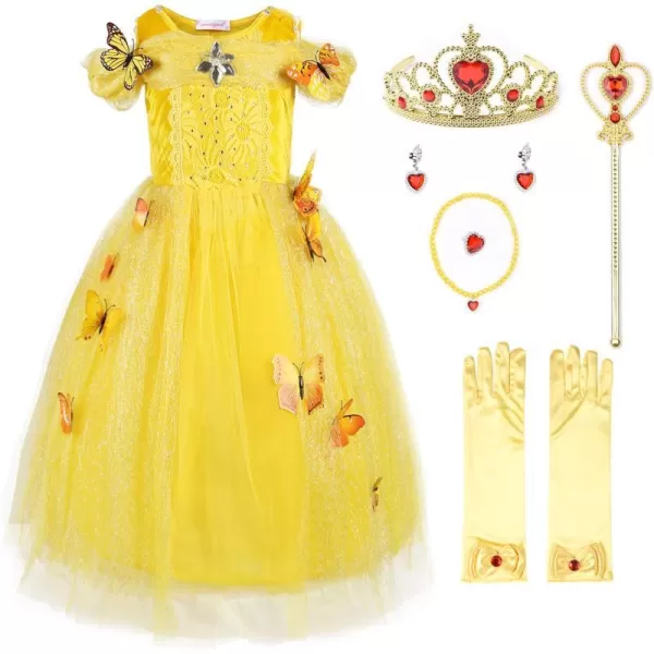 JerrisApparel Flower Girls Dress Princess Costume Butterfly GirlYellow With Accessories