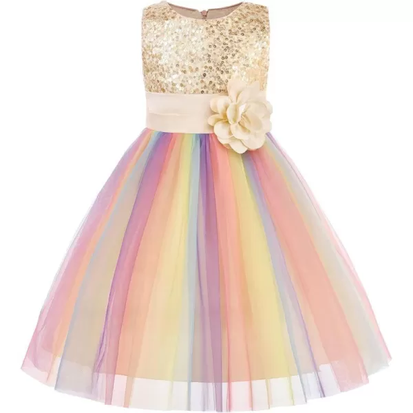 JerrisApparel Flower Girls Sequin Dress Rainbow Tutu Birthday Party Dress Pageant GownApricot