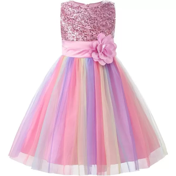 JerrisApparel Flower Girls Sequin Dress Rainbow Tutu Birthday Party Dress Pageant GownPink