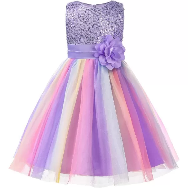 JerrisApparel Flower Girls Sequin Dress Rainbow Tutu Birthday Party Dress Pageant GownPurple