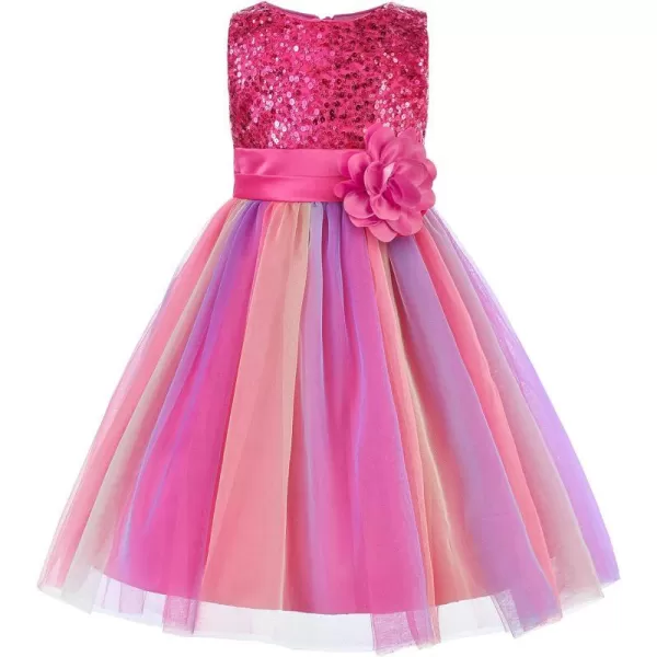 JerrisApparel Flower Girls Sequin Dress Rainbow Tutu Birthday Party Dress Pageant GownRose