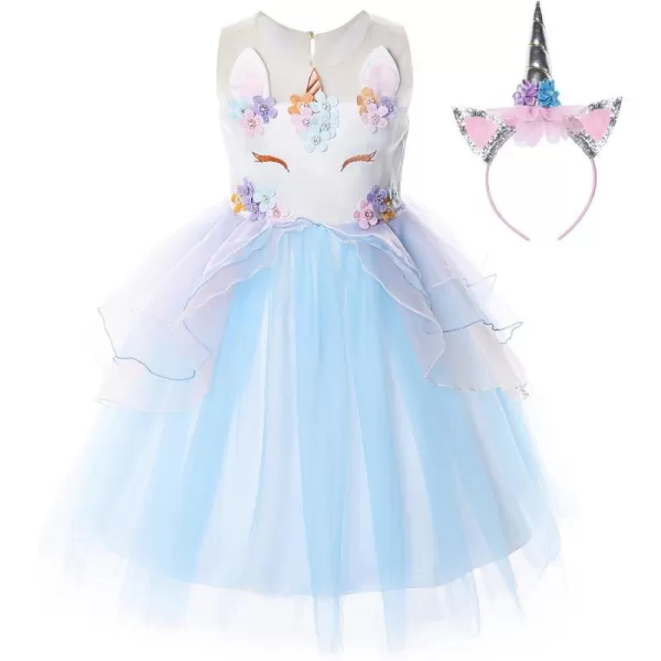 JerrisApparel Flower Girls Unicorn Costume Pageant Princess Party DressBlue