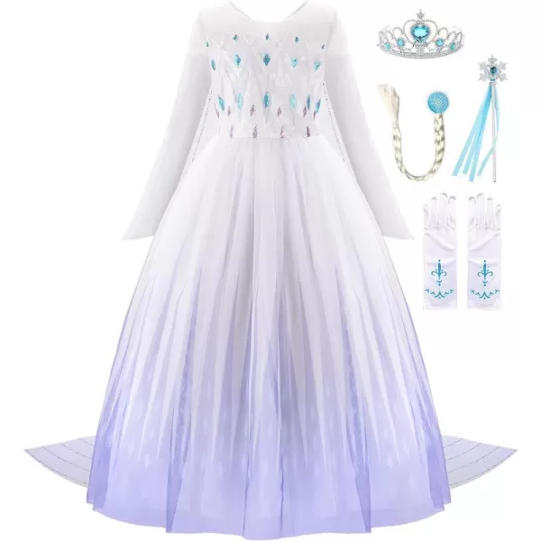 JerrisApparel Girl Princess Costume Snow Party Dress Halloween Cosplay Dress upWhite With Accessories