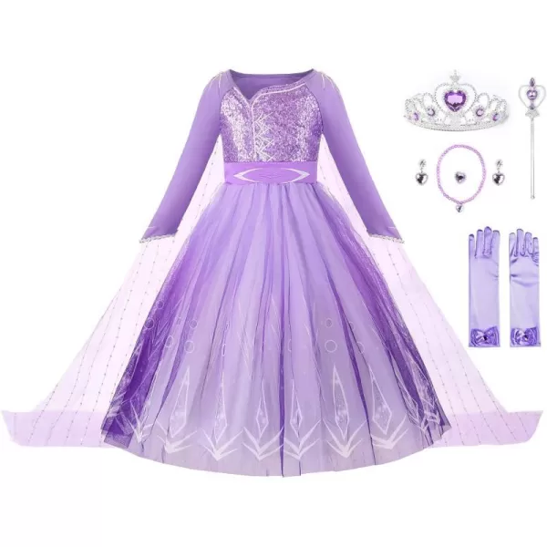 JerrisApparel Girl Snow Party Dress Princess Costume Halloween Cosplay Dress upPurple With Accessories