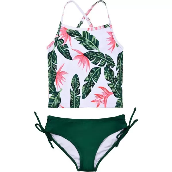 JerrisApparel Girl Tropical Leaf Swimsuit Tankini Swim Set Two Pieces Bathing SuitGreen