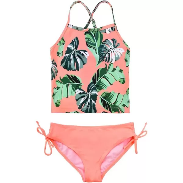 JerrisApparel Girl Tropical Leaf Swimsuit Tankini Swim Set Two Pieces Bathing SuitOrange