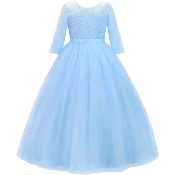 JerrisApparel Girls Lace Dress Wedding Pageant Party Dresses Tulle Ball GownBlue