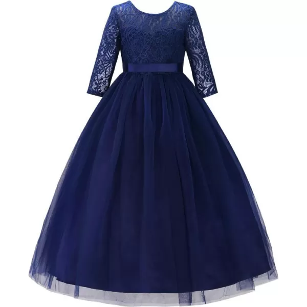 JerrisApparel Girls Lace Dress Wedding Pageant Party Dresses Tulle Ball GownNavy Blue